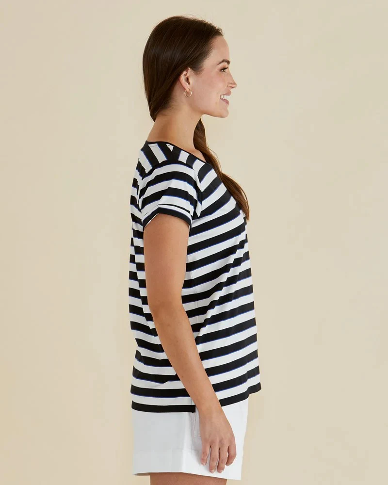Caia Crew Tee - Blue/Black Stripe - Image 4