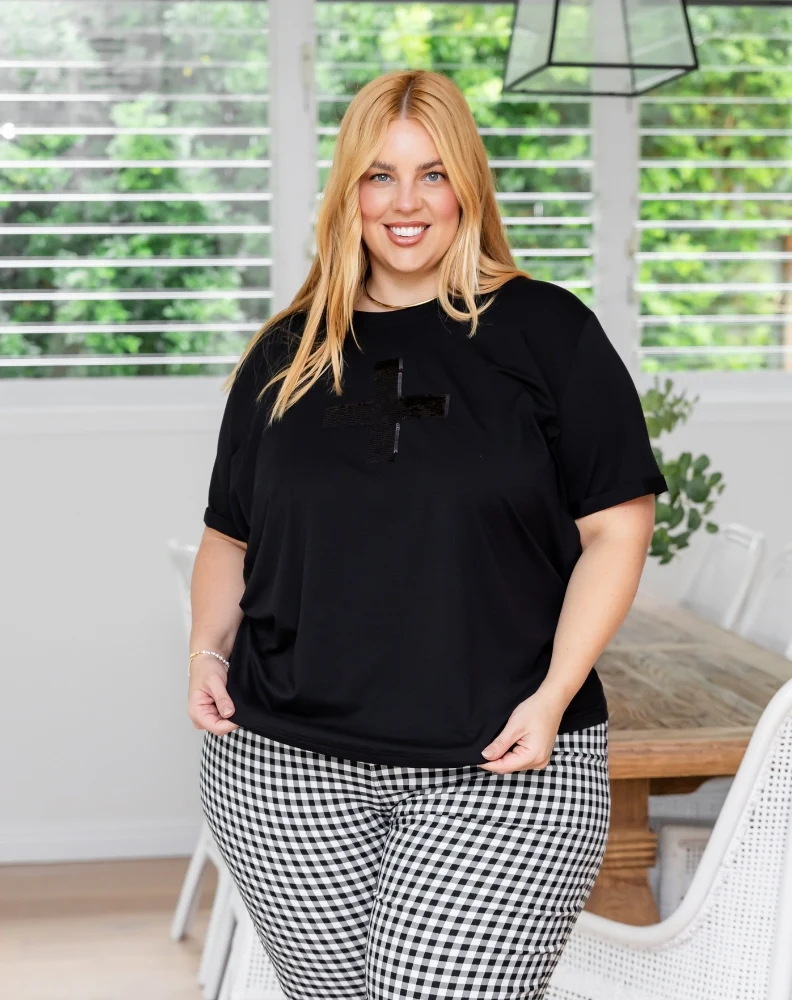 Cross Sequin Tee - Black - Image 10