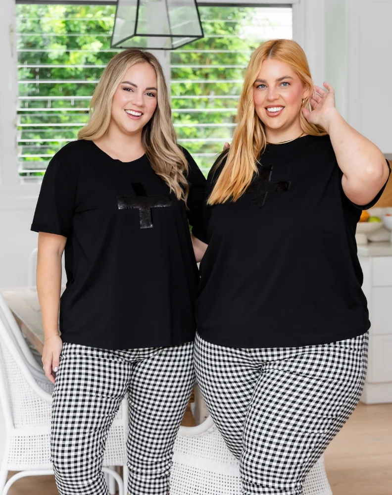 Cross Sequin Tee - Black - Image 3