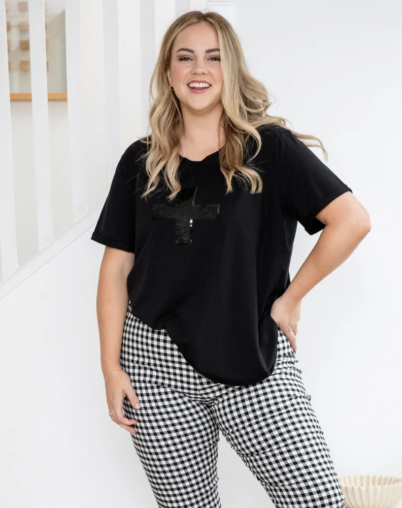 Cross Sequin Tee - Black - Image 8