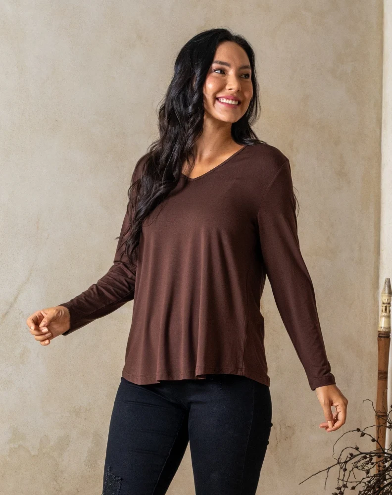 Laney V Neck Tee - Chocolate - Image 4