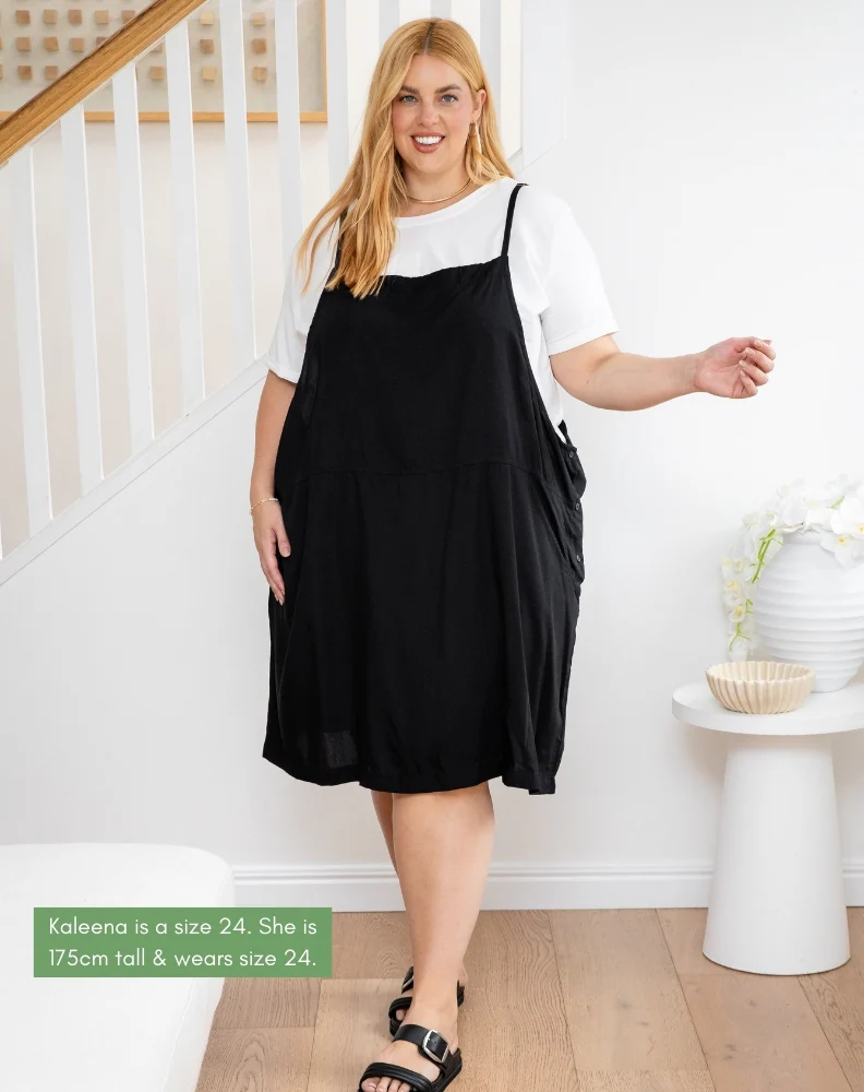 Rayon Pinafore Dress - Black - Image 4