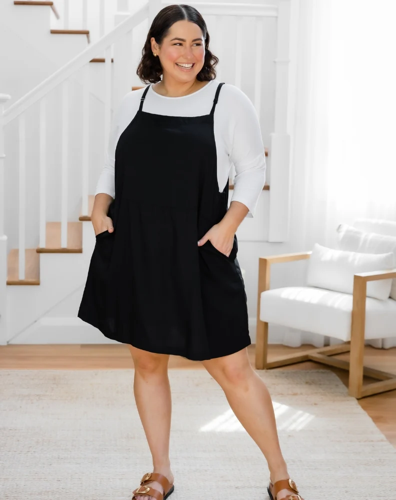 Rayon Pinafore Dress - Black - Image 5