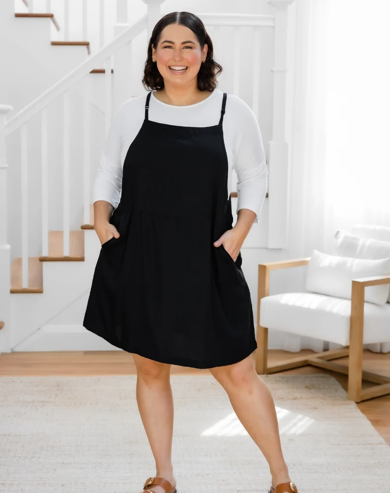 Rayon Pinafore Dress - Black - Image 6
