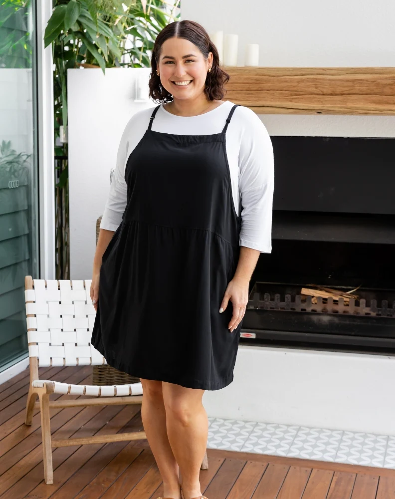 Rayon Pinafore Dress - Black - Image 8